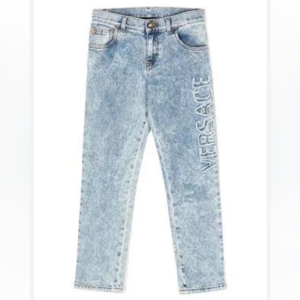 Versace Light Blue Acid Wash Straight Leg Jeans